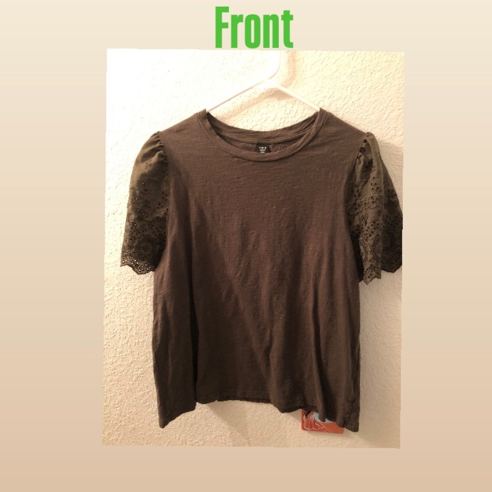 Olive Green Puff Sleeve Boxy T-Shirt